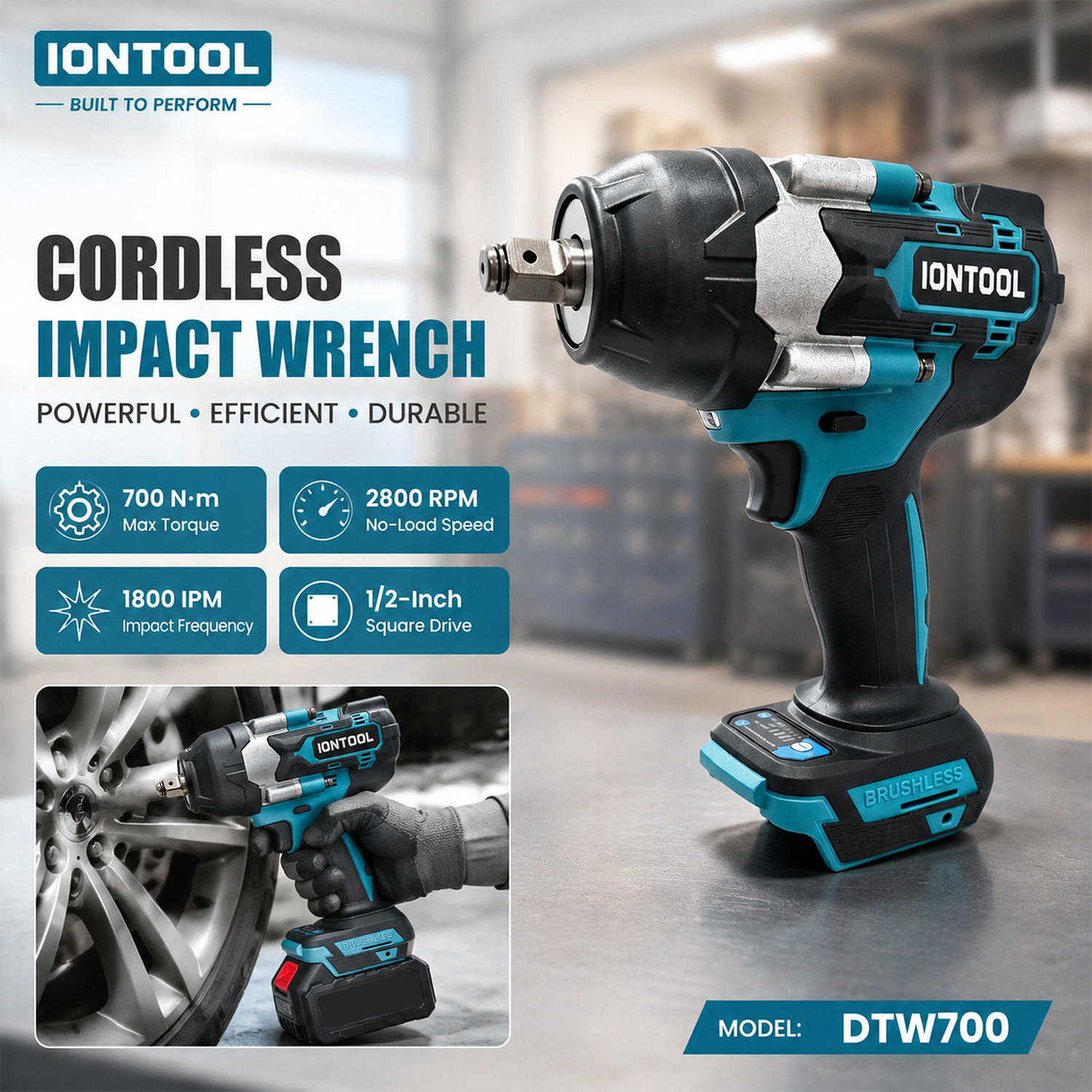 Workshop Tools In Engineering - IONTOOL DTW700 Anti-slip Cordless Impact Wrench
